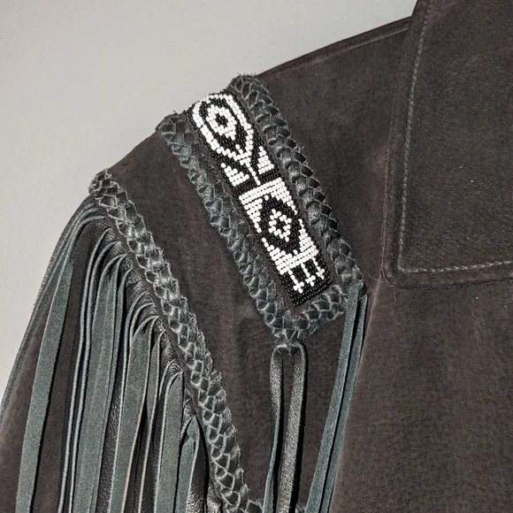 Vintage Scully Authentic Genuine black leather jacket with black leather fringe. - Picture 4 of 12